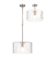 Dupa 38cm Satin Nickel Pendant/Semi Flush/Semi Flush 1 x E27 With Drum Ribbed Glass (B)