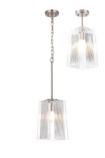 Dupa Satin Nickel Pendant/Semi Flush/Semi Flush 1 x E27 With Square Ribbed Glass (C)