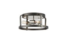 Sora 39cm Flush Round 3 Light E27, Pewter / Polished Nickel