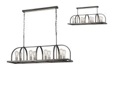 Sora Pendant/Semi Flush Oblong 8 Light E27, Pewter / Polished Nickel