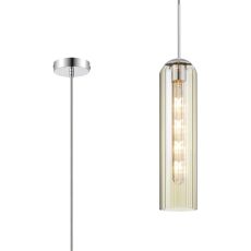 Campo 2.1m Single Pendant, 1 Light Adjustable E27, Polished Nickel / Cognac