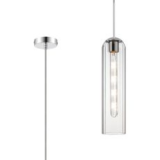 Campo 2.1m Single Pendant, 1 Light Adjustable E27, Polished Nickel / Clear