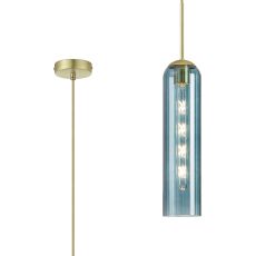 Campo 2.1m Single Pendant, 1 Light Adjustable E27, Satin Gold / Blue