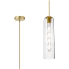 Campo 2.1m Single Pendant, 1 Light Adjustable E27, Satin Gold / Clear