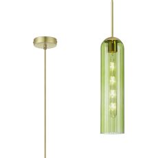 Campo 2.1m Single Pendant, 1 Light Adjustable E27, Satin Gold / Green