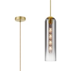 Campo 2.1m Single Pendant, 1 Light Adjustable E27, Satin Gold / Smoke Fade