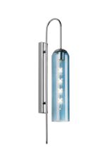Campo 70cm Curved Wall Light, 1 Light E27, Polished Nickel / Blue