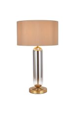 Zara Tubular Table Lamp, 1 Light E27, Brass Gold/Smoke Fade Glass