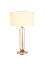 Campo Tubular Table Lamp, 1 Light E27, Polished Nickel/Clear Glass/Ivory 40cm Faux Silk Shade
