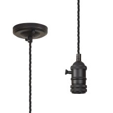 Luxe 11cm Switched Pendant Light (FRAME ONLY) 1.5m, 1 x E27, Satin Black / Black 3 Core Twisted Braided Cable
