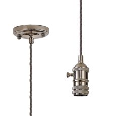 Luxe 11cm Switched Pendant Light (FRAME ONLY) 1.5m, 1 x E27, Polished Nickel / Grey 3 Core Twisted Braided Cable