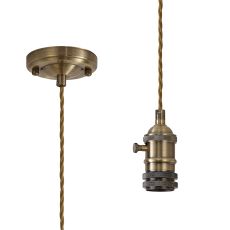 Luxe 11cm Switched Pendant Light (FRAME ONLY) 1.5m, 1 x E27, Antique Brass / Golden Brown 3 Core Twisted Braided Cable
