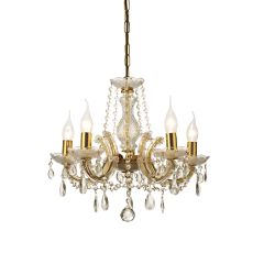 Gabrielle Chandelier With Acrylic Sconce & Glass Droplets 5 Light E14 Polished Brass Finish