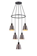 Tera 61cm Ring Pendant With 16cm x 14cm Shade, 5 Light E27, Sand Black/Brown/Copper Metal Shade