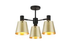Tera 65cm Semi Ceiling Light Adjustable Arms With 16cm x 14cm Shade, 3 Light E27, Sand Black/Brass/Gold Metal Shade