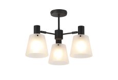 Tera 65cm Semi Ceiling Light Adjustable Arms With 16cm x 14cm Shade, 3 Light E27, Sand Black/Frosted White Glass Shade