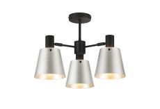 Tera 65cm Semi Ceiling Light Adjustable Arms With 16cm x 14cm Shade, 3 Light E27, Sand Black/Light Grey/Silver Metal Shade
