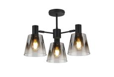 Tera 65cm Semi Ceiling Light Adjustable Arms With 16cm x 14cm Shade, 3 Light E27, Sand Black/Smoke Faded Glass Shade