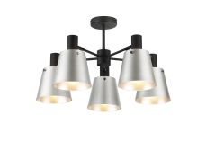 Tera 75cm Semi Ceiling Light Adjustable Arms With 16cm x 14cm Shade, 5 Light E27, Sand Black/Light Grey/Silver Metal Shade