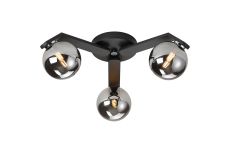 Bagno 51cm Flush Ceiling, 3 Light G9, IP44, Black/Polished Chrome/Smoke Smooth Round Glass