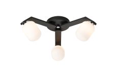 Bagno 51cm Flush Ceiling, 3 Light G9, IP44, Black/Polished Chrome/Opal Smooth Tubular Glass