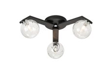 Bagno 51cm Flush Ceiling, 3 Light G9, IP44, Black/Polished Chrome/Clear Waved Round Glass