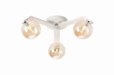 Bagno 51cm Flush Ceiling, 3 Light G9, IP44, White/Polished Chrome/Amber Smooth Round Glass