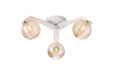 Bagno 51cm Flush Ceiling, 3 Light G9, IP44, White/Polished Chrome/Amber Ribbed Round Glass