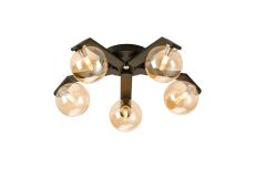 Bagno 54cm Flush Ceiling, 5 Light G9, IP44, Black/Polished Chrome/Amber Smooth Round Glass