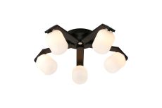 Bagno 54cm Flush Ceiling, 5 Light G9, IP44, Black/Polished Chrome/Opal Smooth Tubular Glass