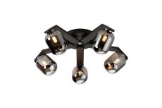Bagno 54cm Flush Ceiling, 5 Light G9, IP44, Black/Polished Chrome/Smoke Smooth Tubular Glass