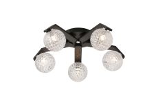 Bagno 54cm Flush Ceiling, 5 Light G9, IP44, Black/Polished Chrome/Clear Cross Pattern Round Glass