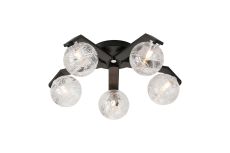 Bagno 54cm Flush Ceiling, 5 Light G9, IP44, Black/Polished Chrome/Clear Dune Effect Round Glass