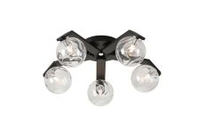 Bagno 54cm Flush Ceiling, 5 Light G9, IP44, Black/Polished Chrome/Clear Waved Round Glass