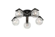 Bagno 54cm Flush Ceiling, 5 Light G9, IP44, Black/Polished Chrome/Clear Swirl Round Glass