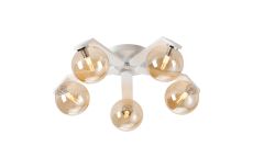 Bagno 54cm Flush Ceiling, 5 Light G9, IP44, White/Polished Chrome/Amber Smooth Round Glass