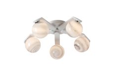 Bagno 54cm Flush Ceiling, 5 Light G9, IP44, White/Polished Chrome/Grey Round Marble Effect Glass