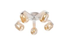 Bagno 54cm Flush Ceiling, 5 Light G9, IP44, White/Polished Chrome/Amber Smooth Tubular Glass