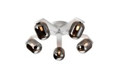 Bagno 54cm Flush Ceiling, 5 Light G9, IP44, White/Polished Chrome/Smoke Smooth Tubular Glass