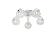 Bagno 54cm Flush Ceiling, 5 Light G9, IP44, White/Polished Chrome/Clear Swirl Round Glass