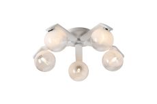 Bagno 54cm Flush Ceiling, 5 Light G9, IP44, White/Polished Chrome/White Two-Tone Snow Specks Round Glass
