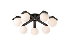 Bagno 64cm Flush Ceiling, 7 Light G9, IP44, Black/Polished Chrome/Opal Smooth Round Glass