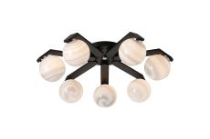 Bagno 64cm Flush Ceiling, 7 Light G9, IP44, Black/Polished Chrome/Grey Round Marble Effect Glass