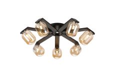 Bagno 64cm Flush Ceiling, 7 Light G9, IP44, Black/Polished Chrome/Amber Smooth Tubular Glass