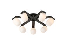Bagno 64cm Flush Ceiling, 7 Light G9, IP44, Black/Polished Chrome/Opal Smooth Tubular Glass