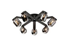 Bagno 64cm Flush Ceiling, 7 Light G9, IP44, Black/Polished Chrome/Smoke Smooth Tubular Glass