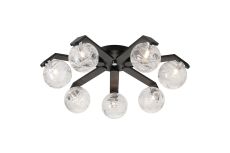 Bagno 64cm Flush Ceiling, 7 Light G9, IP44, Black/Polished Chrome/Clear Dune Effect Round Glass