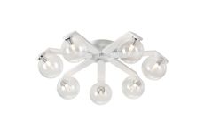 Bagno 64cm Flush Ceiling, 7 Light G9, IP44, White/Polished Chrome/Clear Smooth Round Glass