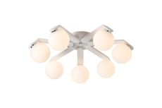 Bagno 64cm Flush Ceiling, 7 Light G9, IP44, White/Polished Chrome/Opal Smooth Round Glass