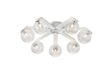Bagno 64cm Flush Ceiling, 7 Light G9, IP44, White/Polished Chrome/Clear Ribbed Round Glass